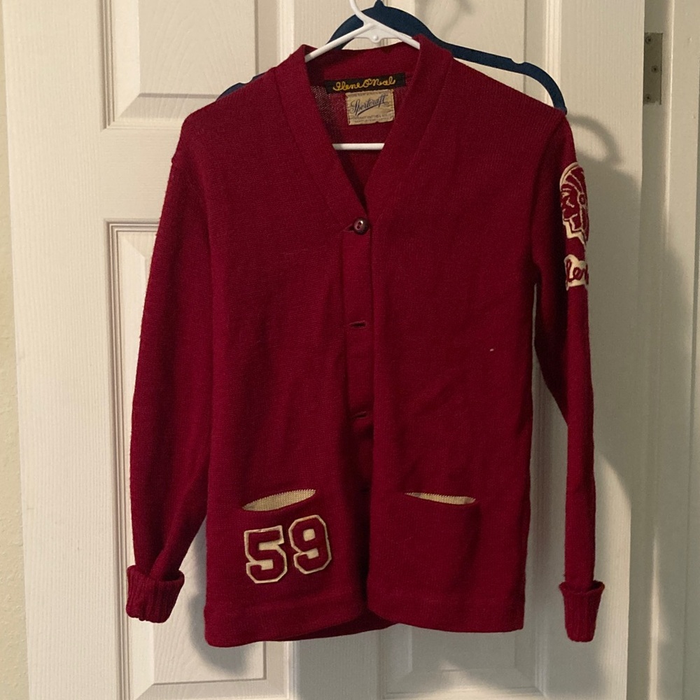 Red Varsity Cardigan with Patch Renton High School